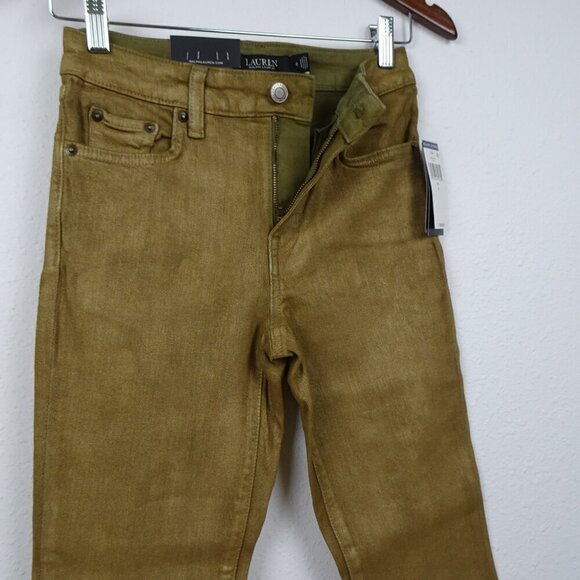 Ralph Lauren Skinny Ankle Jeans Women's Size 0 Gold Metallic High Rise Coated - Picture 5 of 12